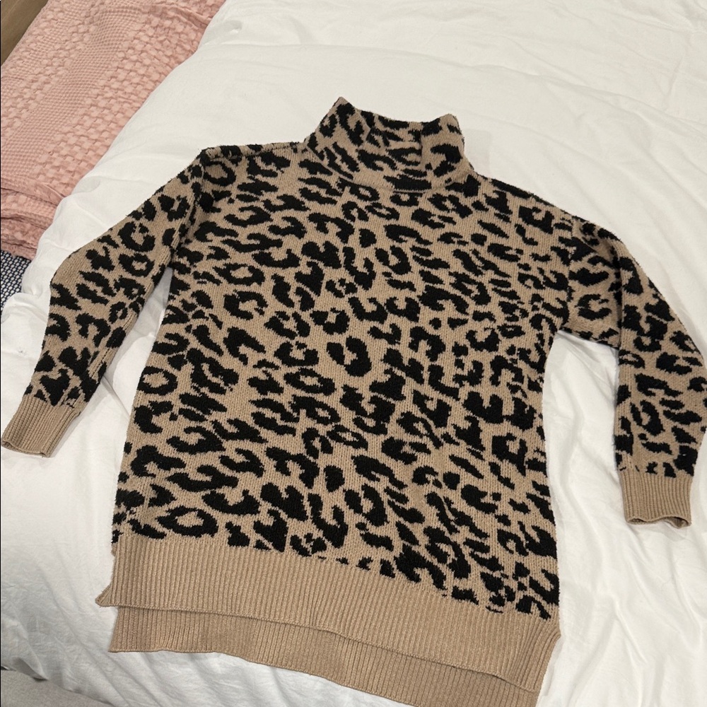 Nina Leonard Tan and Black Cowl Neck Sweater